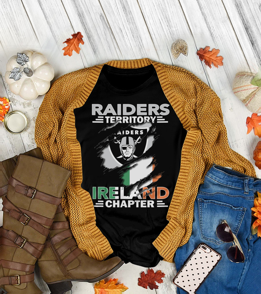 Raiders Territory Ireland Chapter Logo With Torn Flag And Iconic Shield T-Shirt