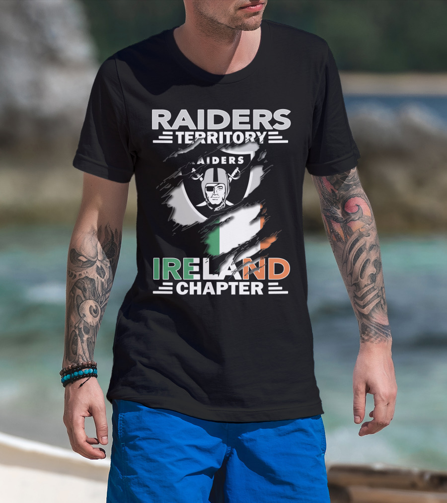 Raiders Territory Ireland Chapter Logo With Torn Flag And Iconic Shield T-Shirt