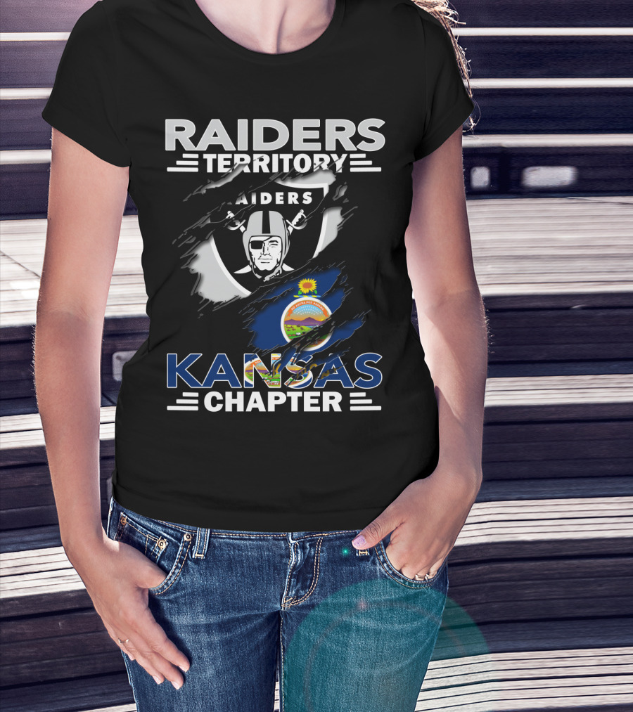 Raiders Territory Kansas Chapter Flag Logo Torn Effect T-Shirt