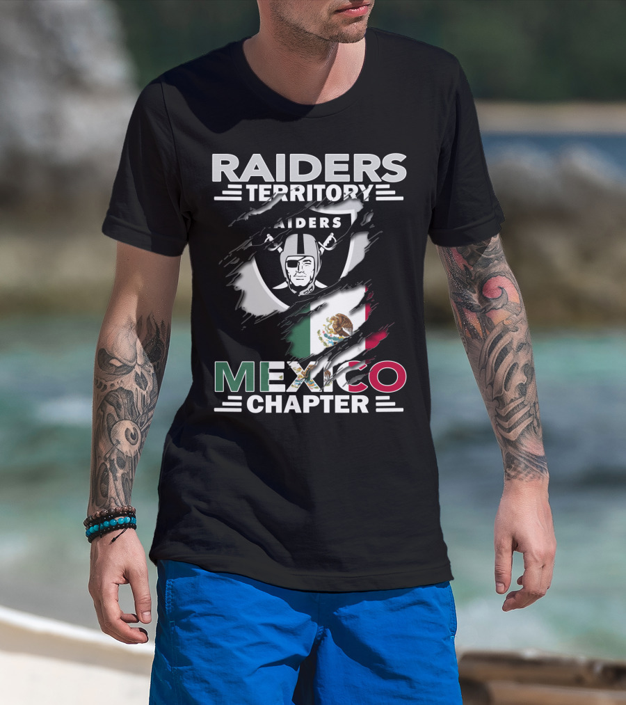 Raiders Territory Mexico Chapter Nfl Football Fan Club Mexican Flag Raider Nation T-Shirt
