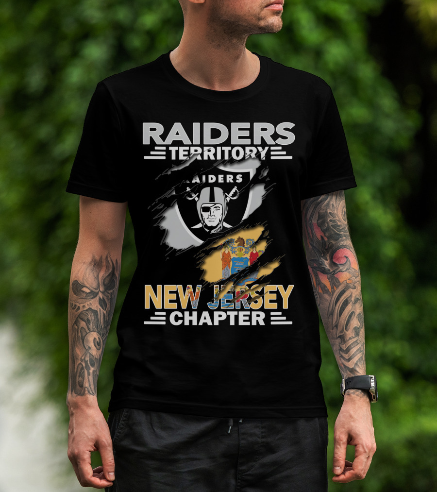 Raiders Territory New Jersey Chapter With Raiders Logo And New Jersey State Flag T-Shirt