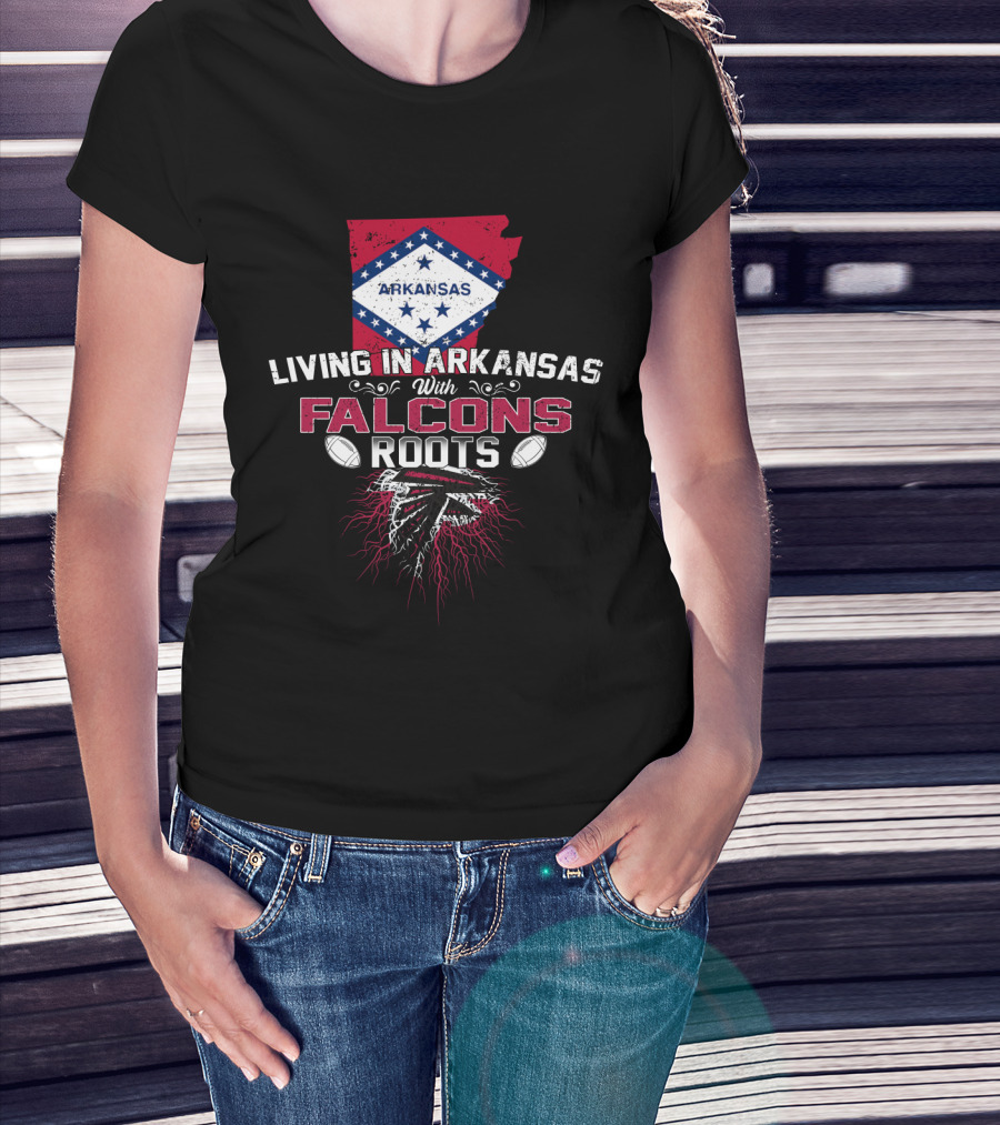 Living In Arkansas With Falcons Roots Arkansas Flag And Football Heritage T-Shirt