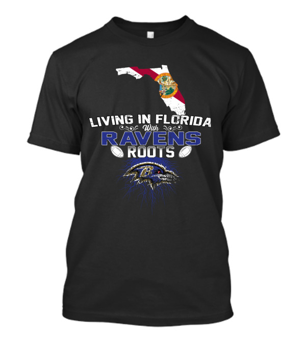 Living In Florida With Ravens Roots Baltimore Football Fan Map T-Shirt