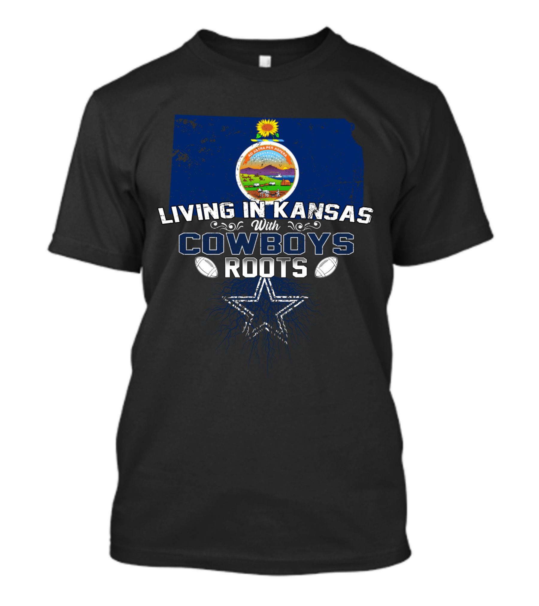 Kansas Living Cowboys Roots Star Footballs T-Shirt