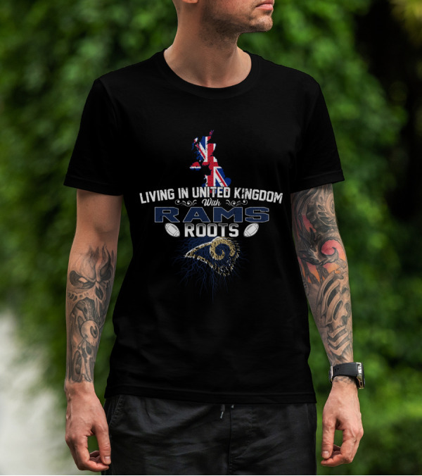 Living In United Kingdom With Rams Roots Union Jack Map Ram T-Shirt