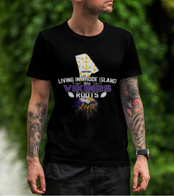 Living In Rhode Island With Vikings Roots Anchor Map Helmet Football T-Shirt