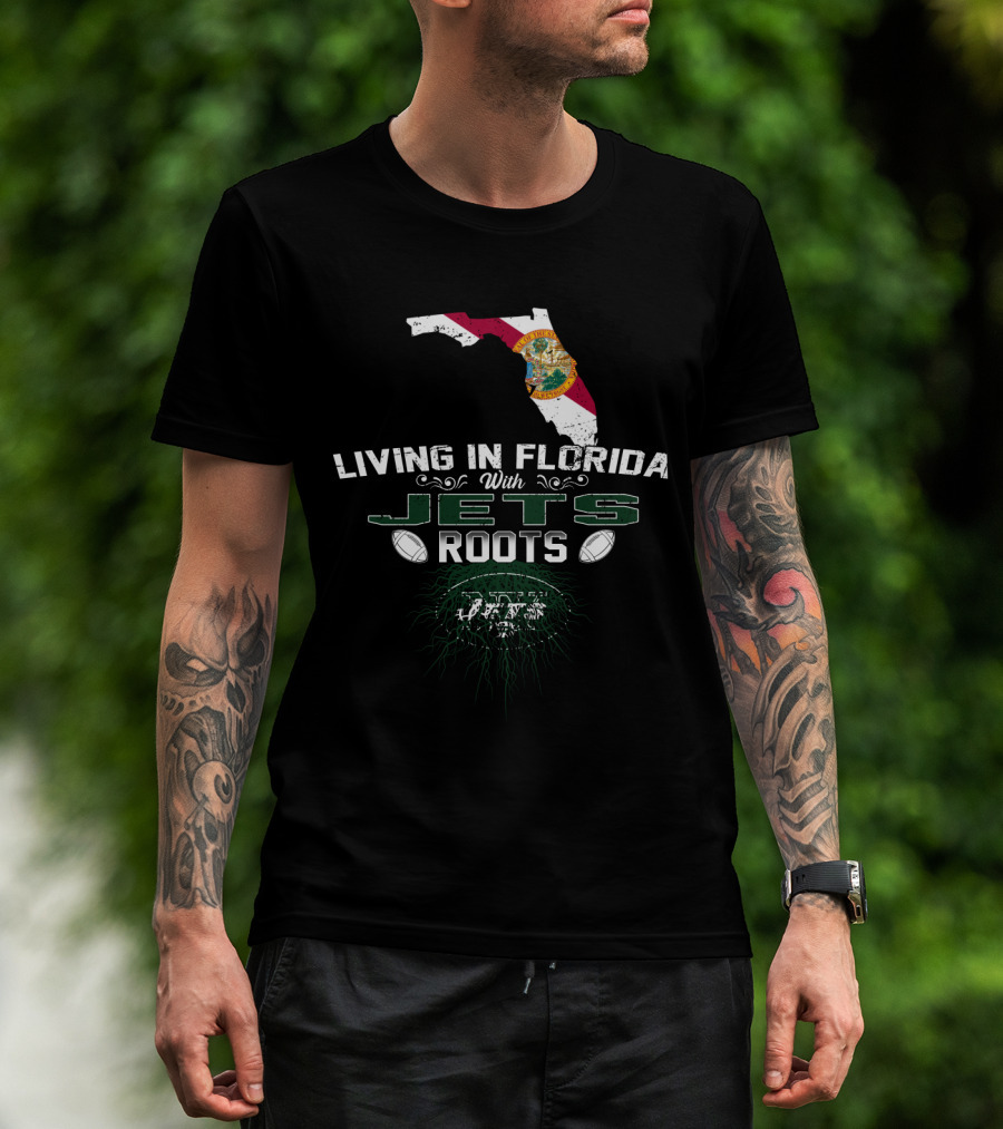 Living In Florida With Jets Roots Florida Map Jets Football T-Shirt