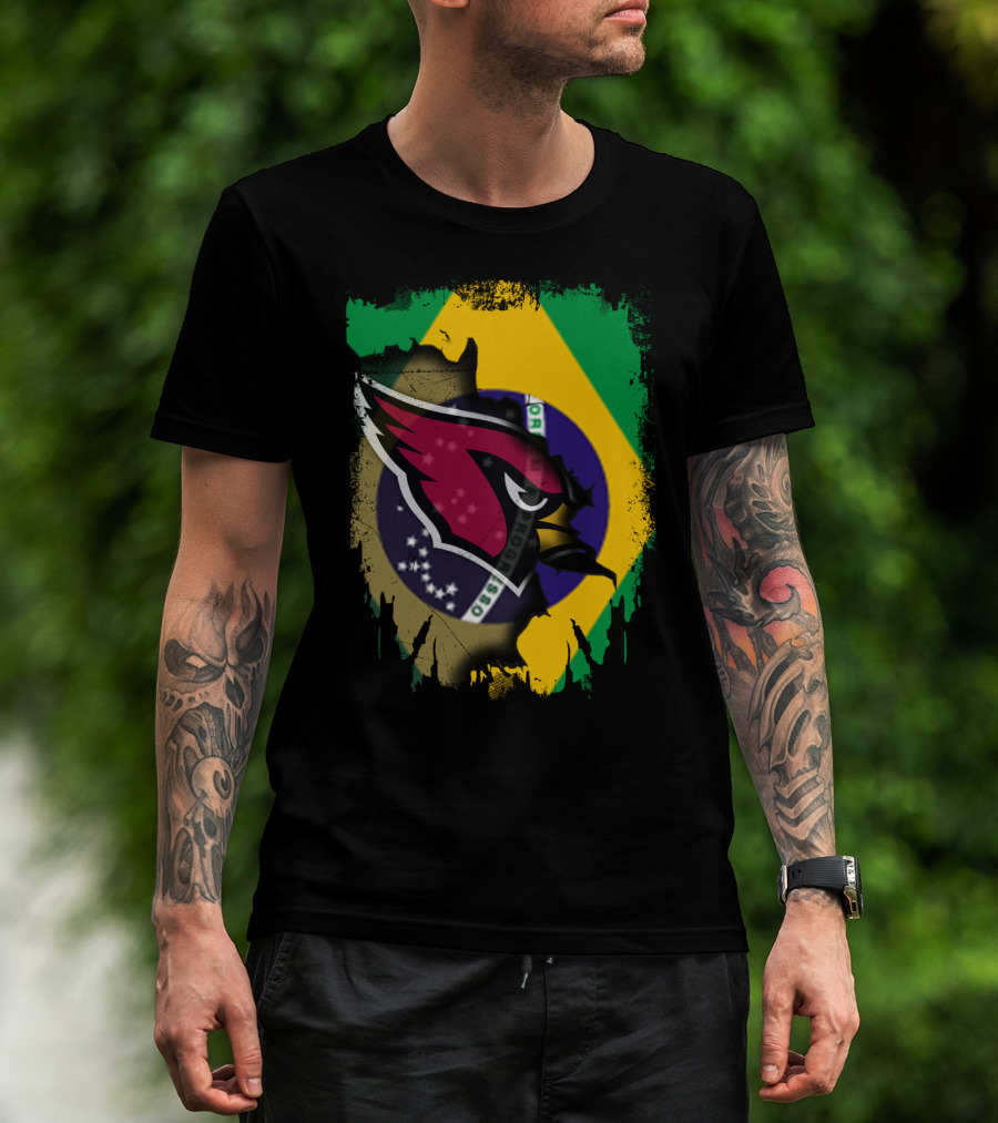Together Brazil With Arizona Cardinals Flag Fusion T-Shirt