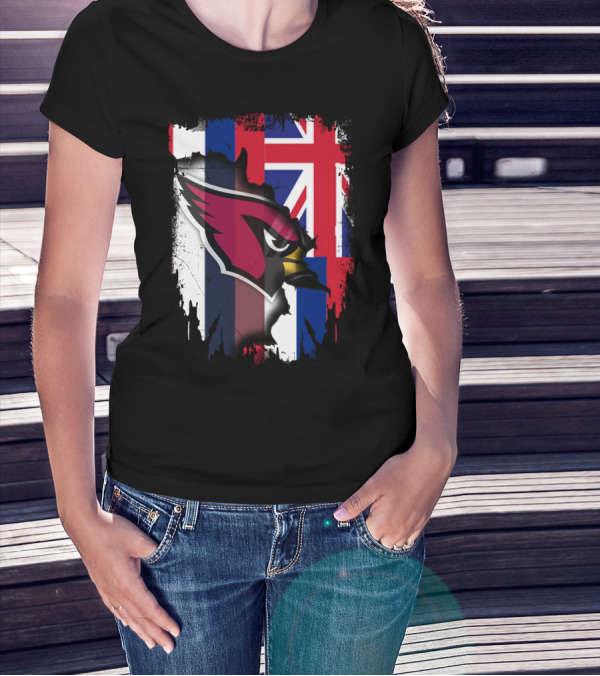 Hawaii Flag With Cardinals Logo Overlapping T-Shirt