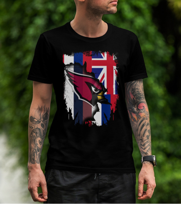 Hawaii Flag With Cardinals Logo Overlapping T-Shirt