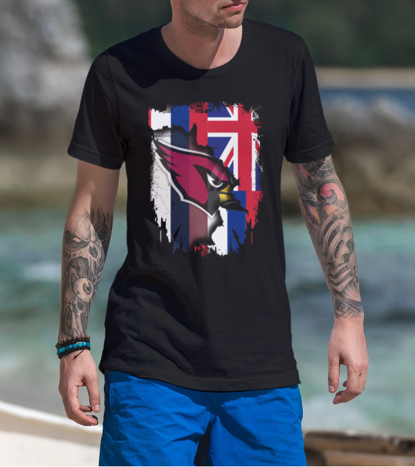 Hawaii Flag With Cardinals Logo Overlapping T-Shirt