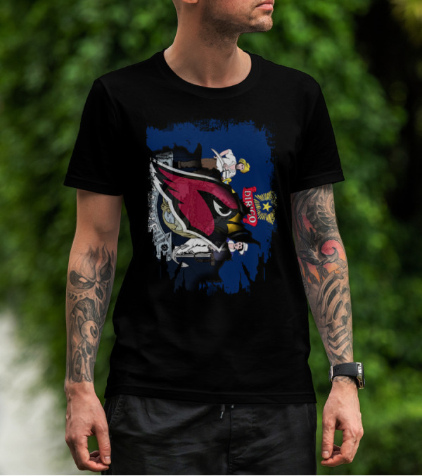 Maine State Flag With Cardinals NFL Team Logo Together T-Shirt