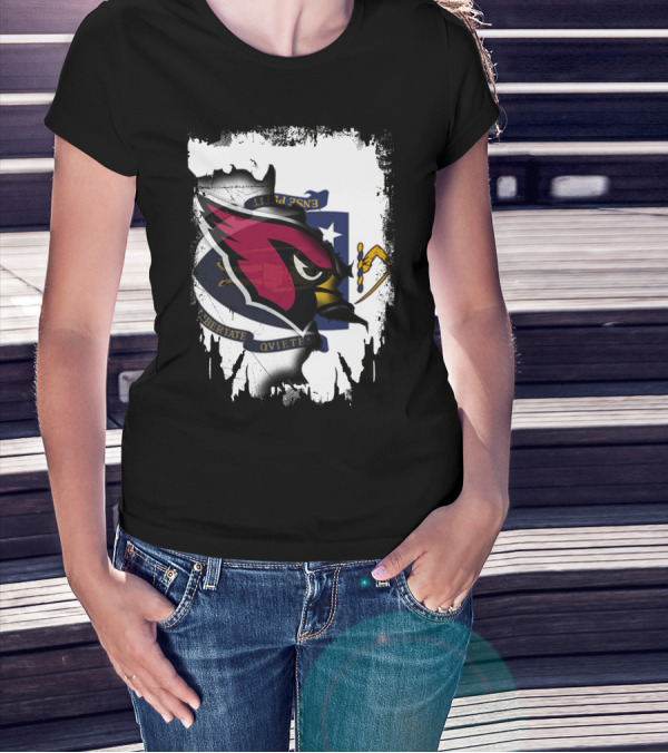 Massachusetts State Flag With Cardinals Football Logo Overlay T-Shirt