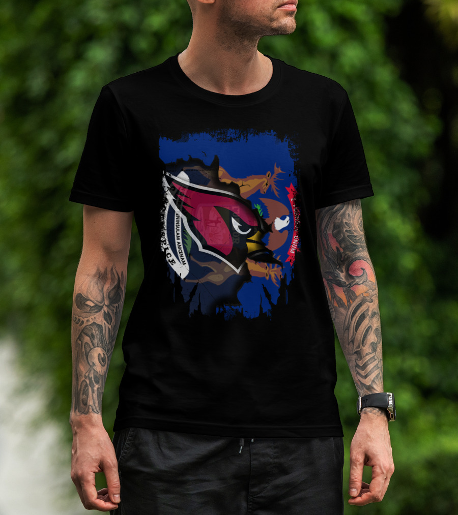 Together Michigan Cardinals Emblem With State Flag Fusion T-Shirt