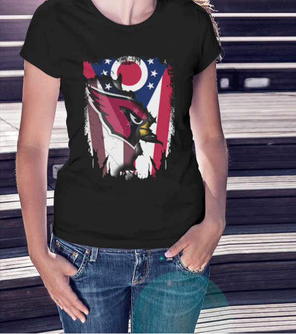 Ohio Flag With Cardinal Bird Logo Together T-Shirt