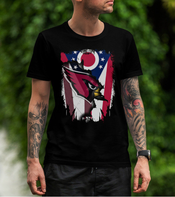 Ohio Flag With Cardinal Bird Logo Together T-Shirt
