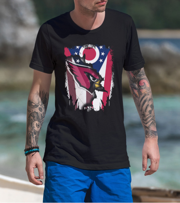 Ohio Flag With Cardinal Bird Logo Together T-Shirt