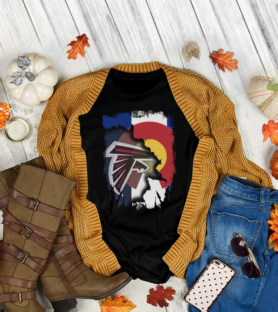 Together Colorado Falcons with State Flag and Atlanta Falcons Logo Fusion T-Shirt