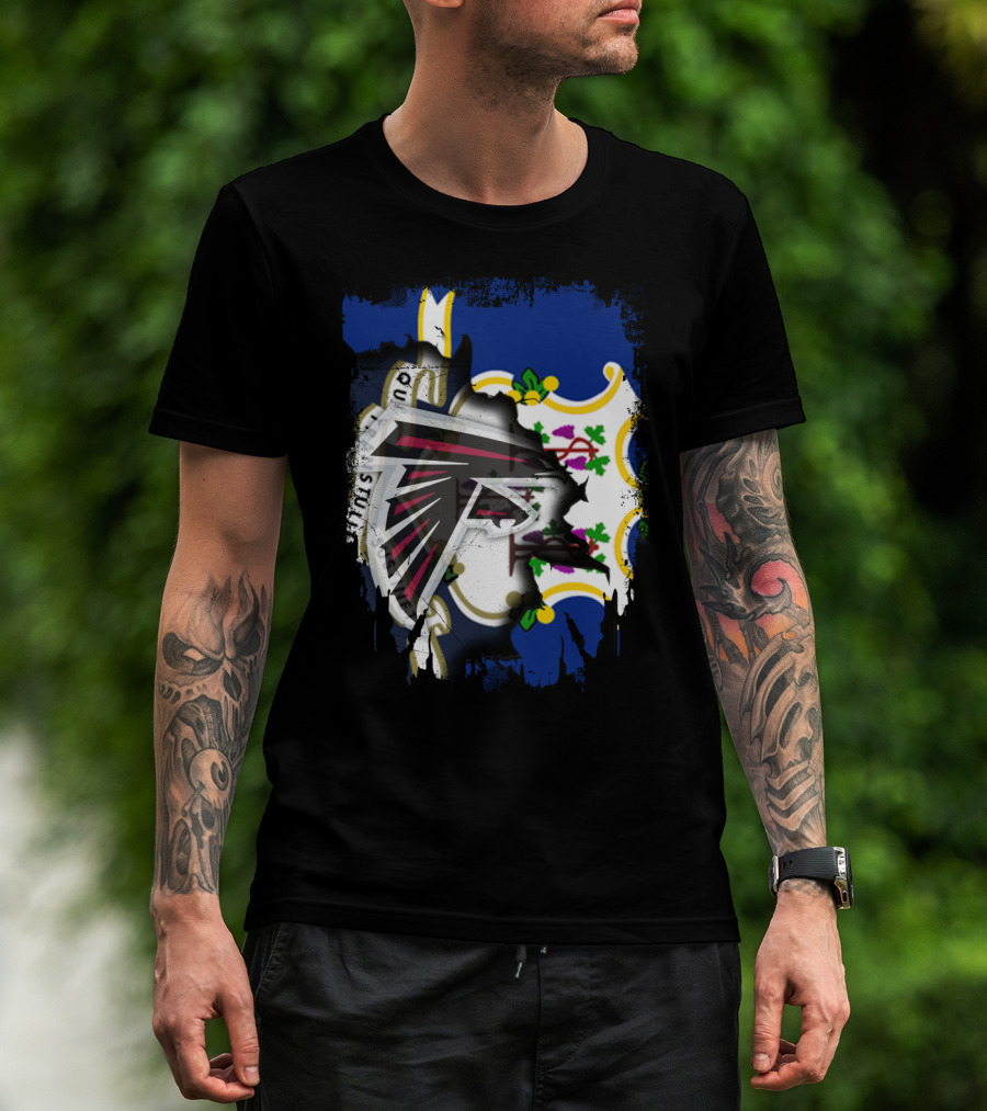 Connecticut State Flag With Atlanta Falcons Logo Integration T-Shirt