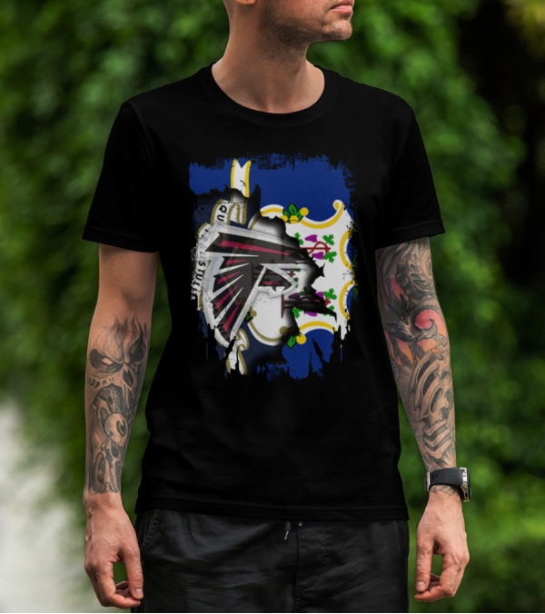 Connecticut State Flag With Atlanta Falcons Logo Integration T-Shirt