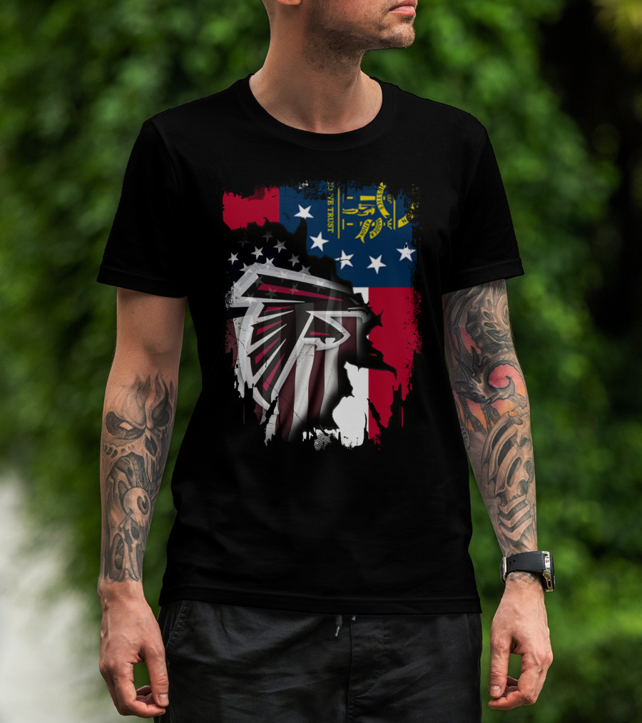 Georgia Flag Blended With Atlanta Falcons Logo Together T-Shirt