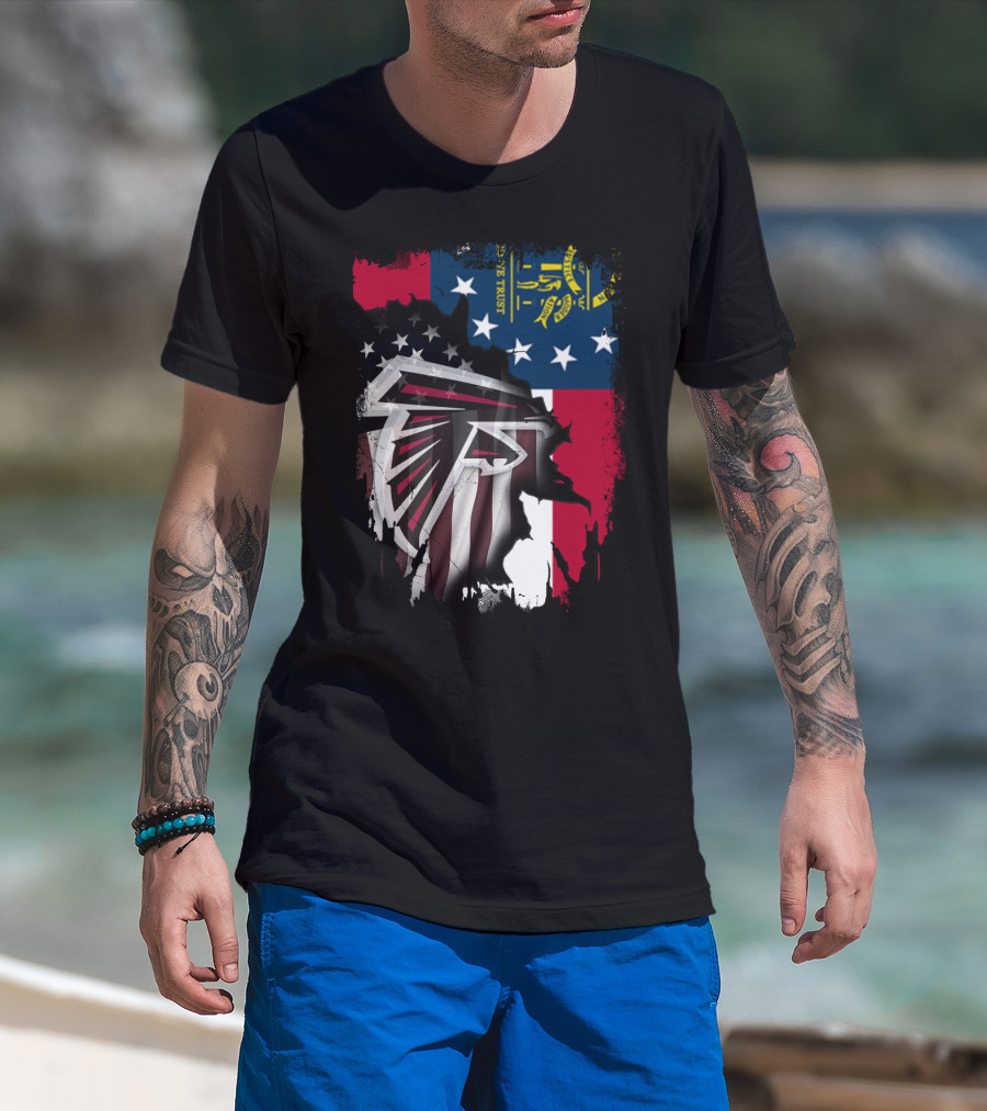 Georgia Flag Blended With Atlanta Falcons Logo Together T-Shirt