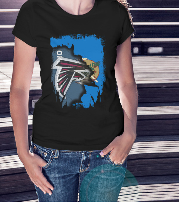 Oklahoma Falcons Logo Blended With State Flag T-Shirt