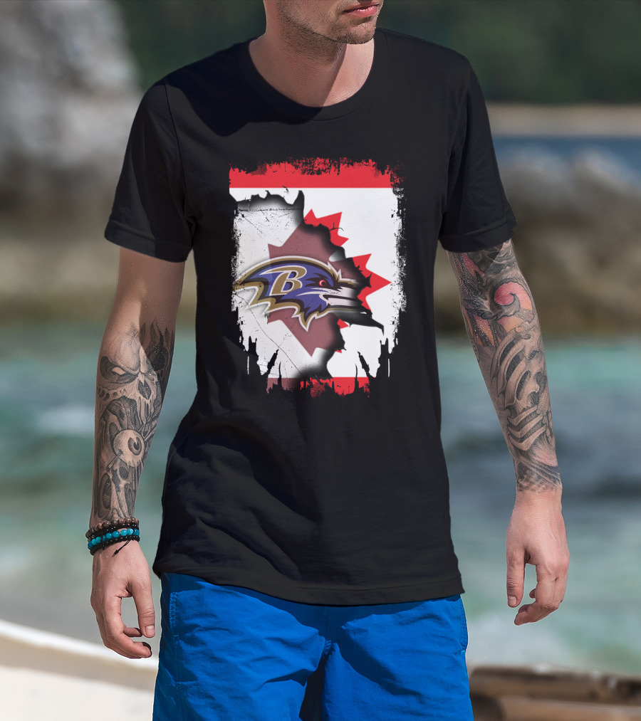 Together Canada Baltimore Ravens Logo Canadian Flag T-Shirt