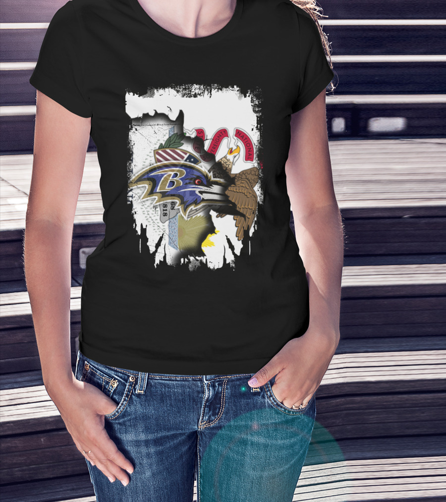 Illinois State Meets Baltimore Ravens Emblem Integration T-Shirt