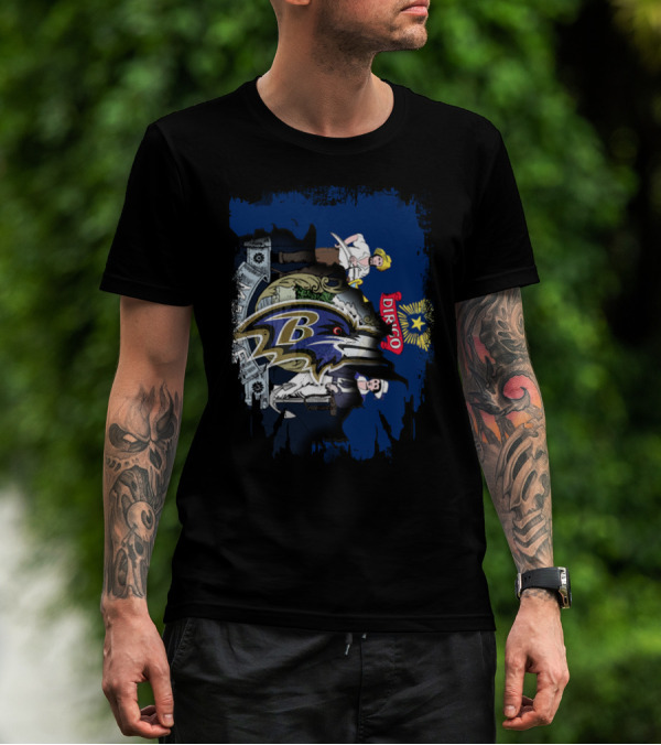 Baltimore Ravens Logo On Maine State Flag Elements T-Shirt
