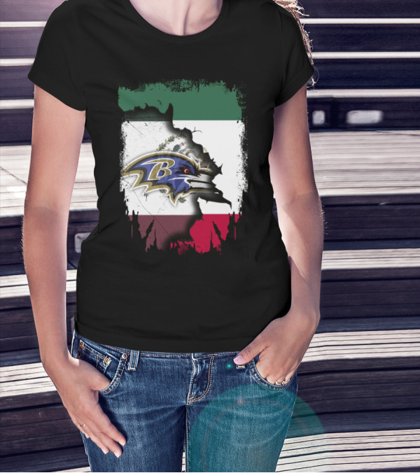 Mexico Flag Map With Baltimore Ravens T-Shirt