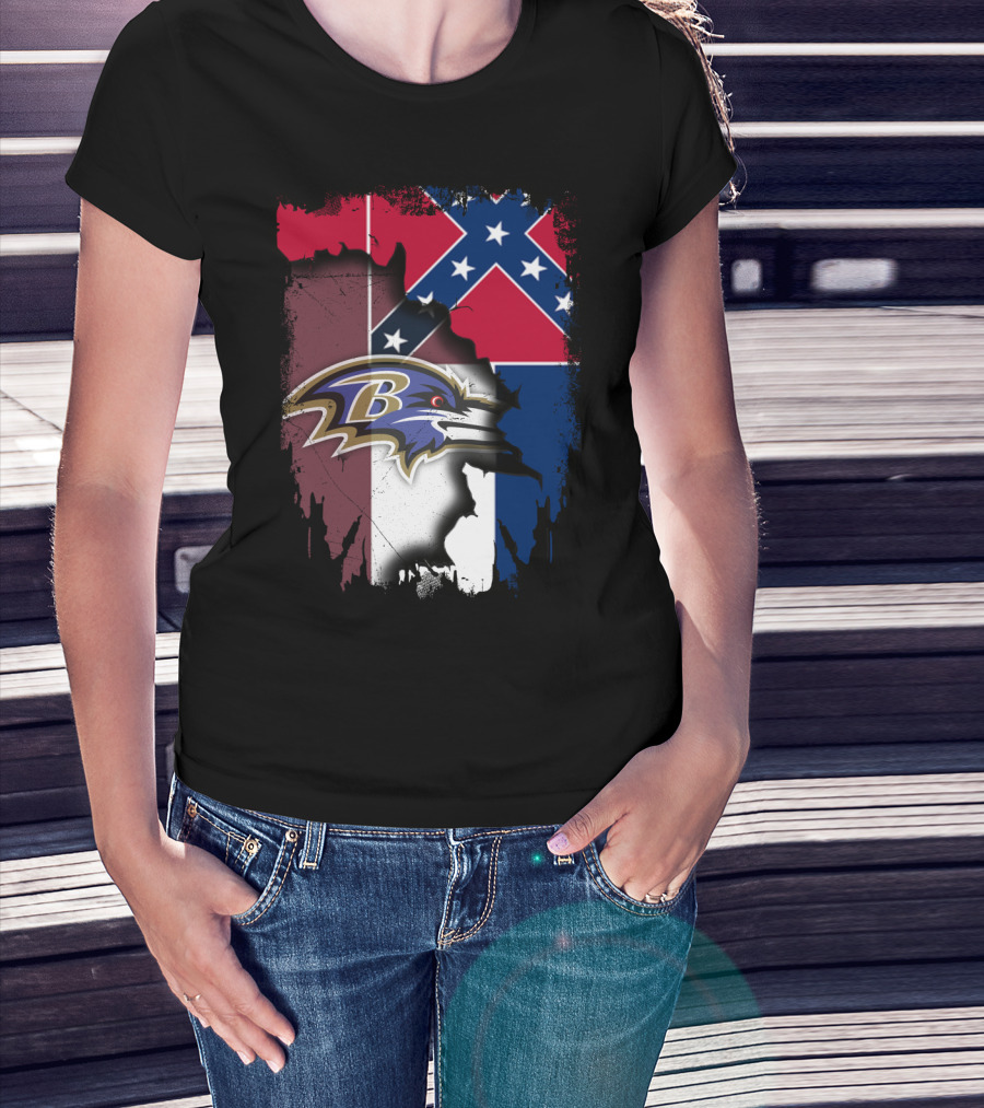 Baltimore Ravens Combined With Mississippi Flag Elements T-Shirt