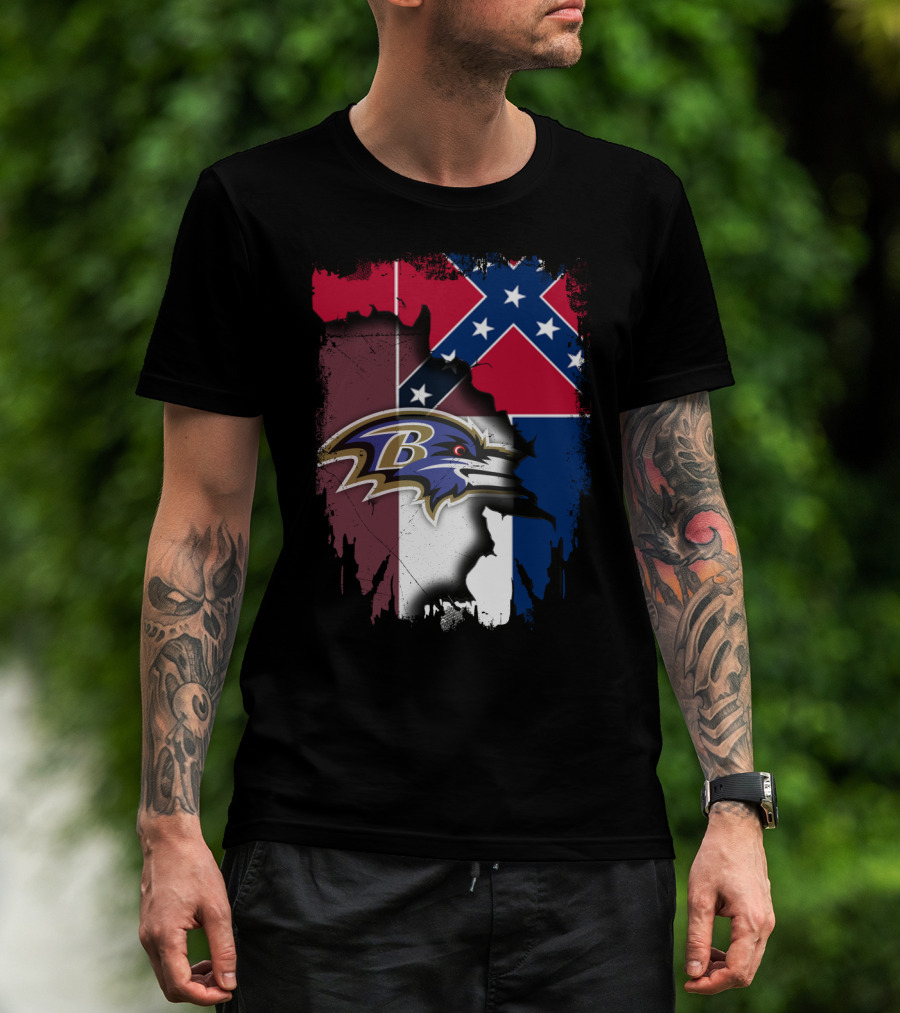 Baltimore Ravens Combined With Mississippi Flag Elements T-Shirt
