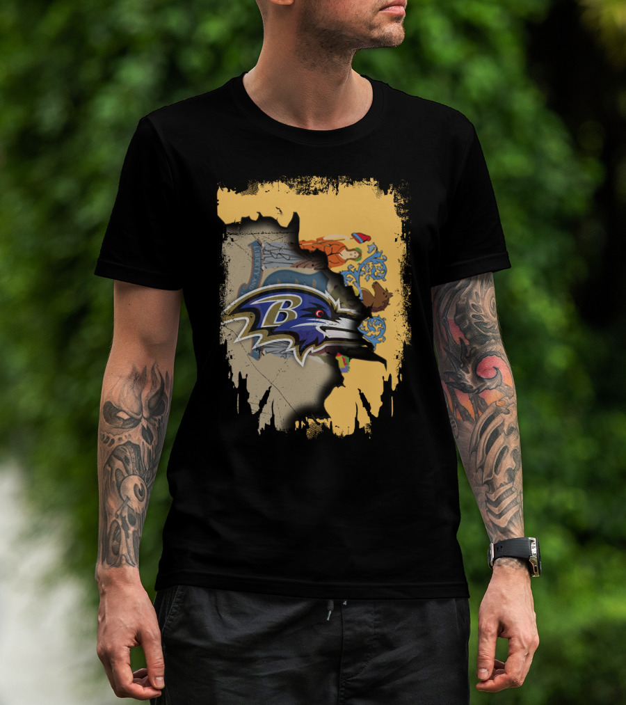 New Jersey State Emblem Combined With Ravens Team T-Shirt