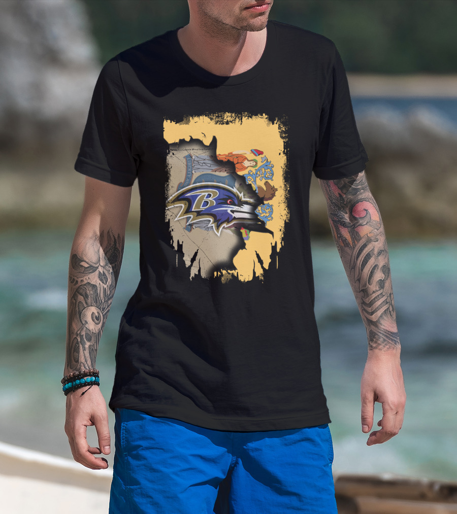 New Jersey State Emblem Combined With Ravens Team T-Shirt