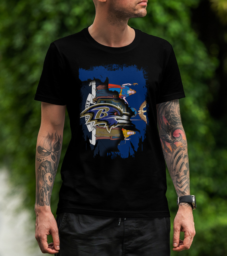 New York State Flag With Baltimore Ravens Logo Collaboration T-Shirt