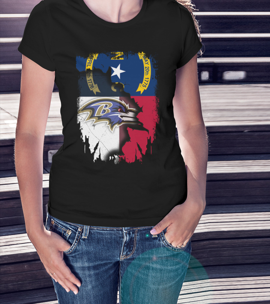 North Carolina State Flag Baltimore Ravens Football Team Fusion T-Shirt