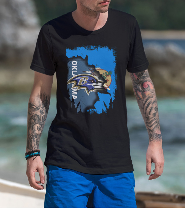 Oklahoma State Flag With Ravens Football Logo Integration T-Shirt