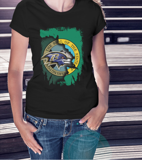 Washington State Seal With Baltimore Ravens Logo Overlap T-Shirt