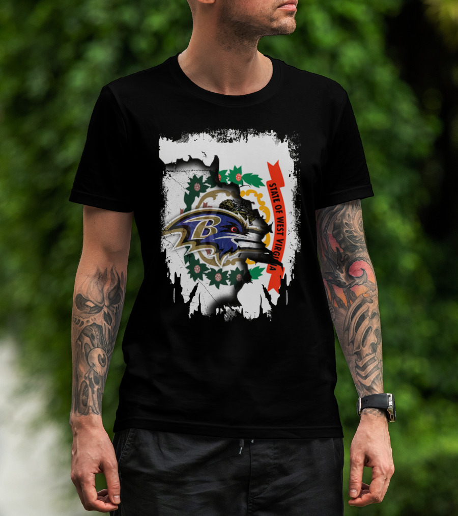 State Of West Virginia And Baltimore Ravens Logo Fusion T-Shirt