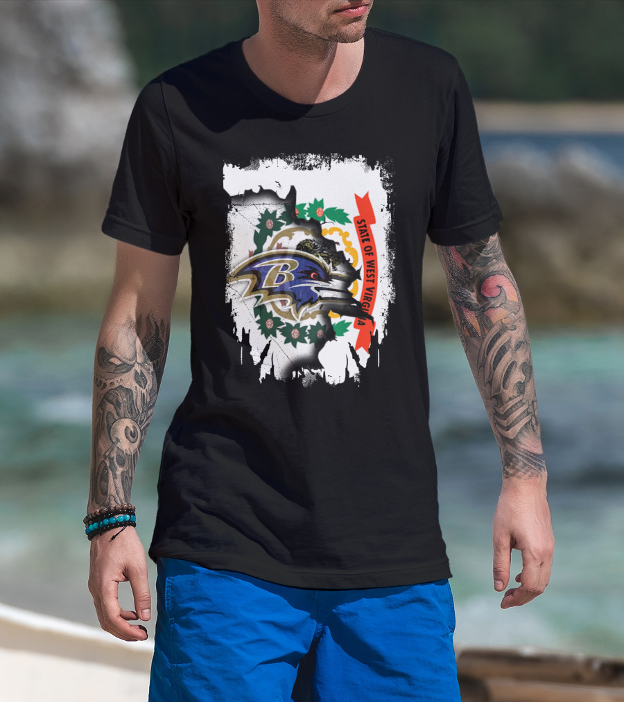 State Of West Virginia And Baltimore Ravens Logo Fusion T-Shirt