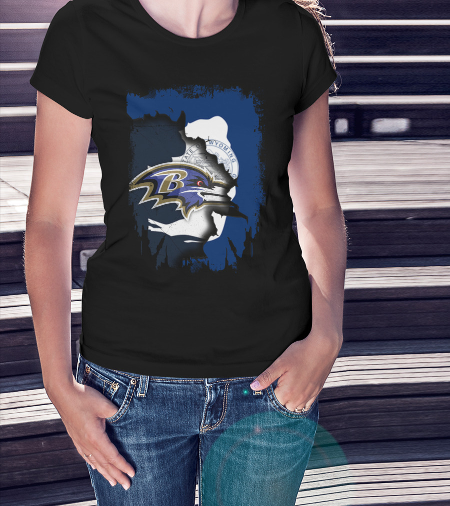 Wyoming State Seal With Baltimore Ravens Logo Integration T-Shirt