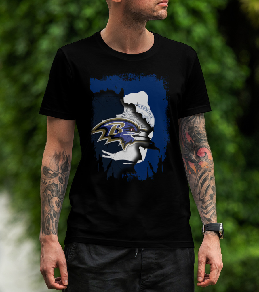 Wyoming State Seal With Baltimore Ravens Logo Integration T-Shirt