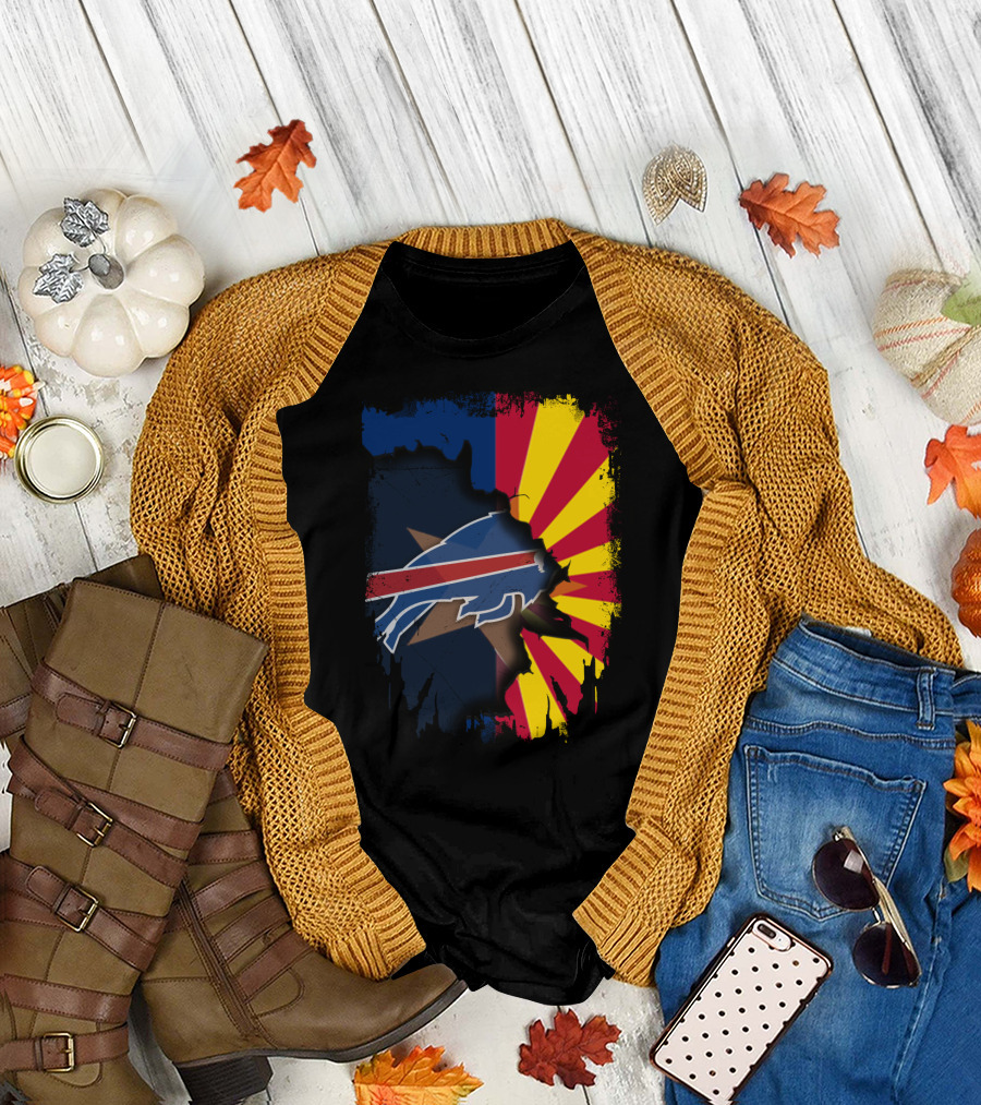 Arizona Flag and Buffalo Bills Logo United in Torn T-Shirt