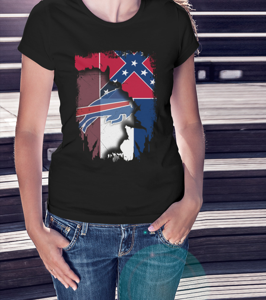 Mississippi State Buffalo Bills Confederate Flag Fusion T-Shirt