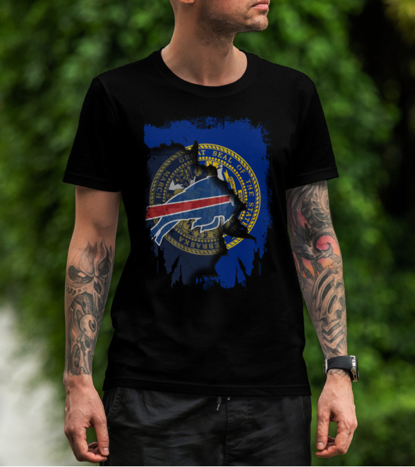 Great Seal Of Nebraska Torn Through Buffalo Bills T-Shirt