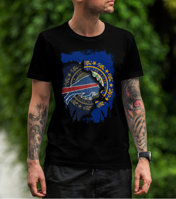 New Hampshire State Seal With Buffalo Bills Logo Integration T-Shirt