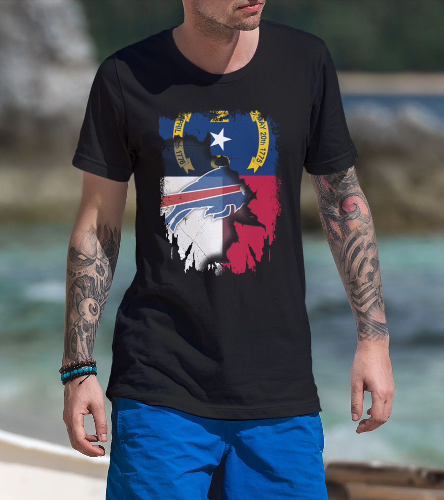 North Carolina State Flag Merging With Buffalo Bills Football Team Logo Elements T-Shirt