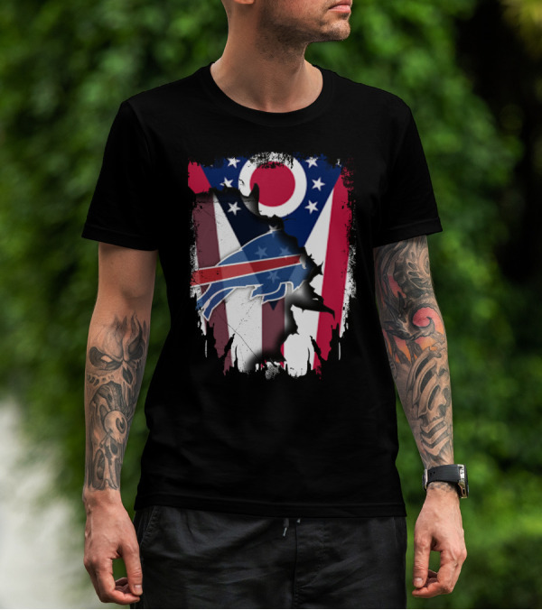 Ohio Flag And Buffalo Bills Logo Fusion T-Shirt