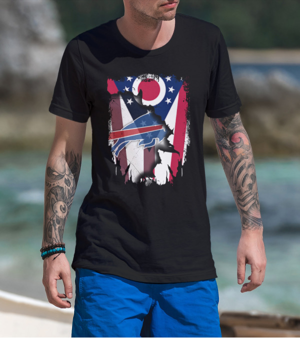 Ohio Flag And Buffalo Bills Logo Fusion T-Shirt
